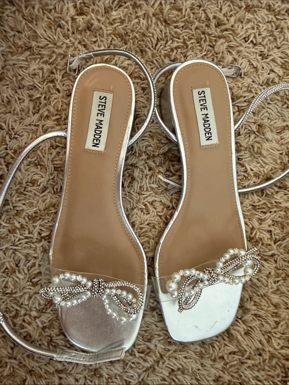 Steve Madden Silver Pearl & Rhinestone Bow Ankle-Strap Sandals